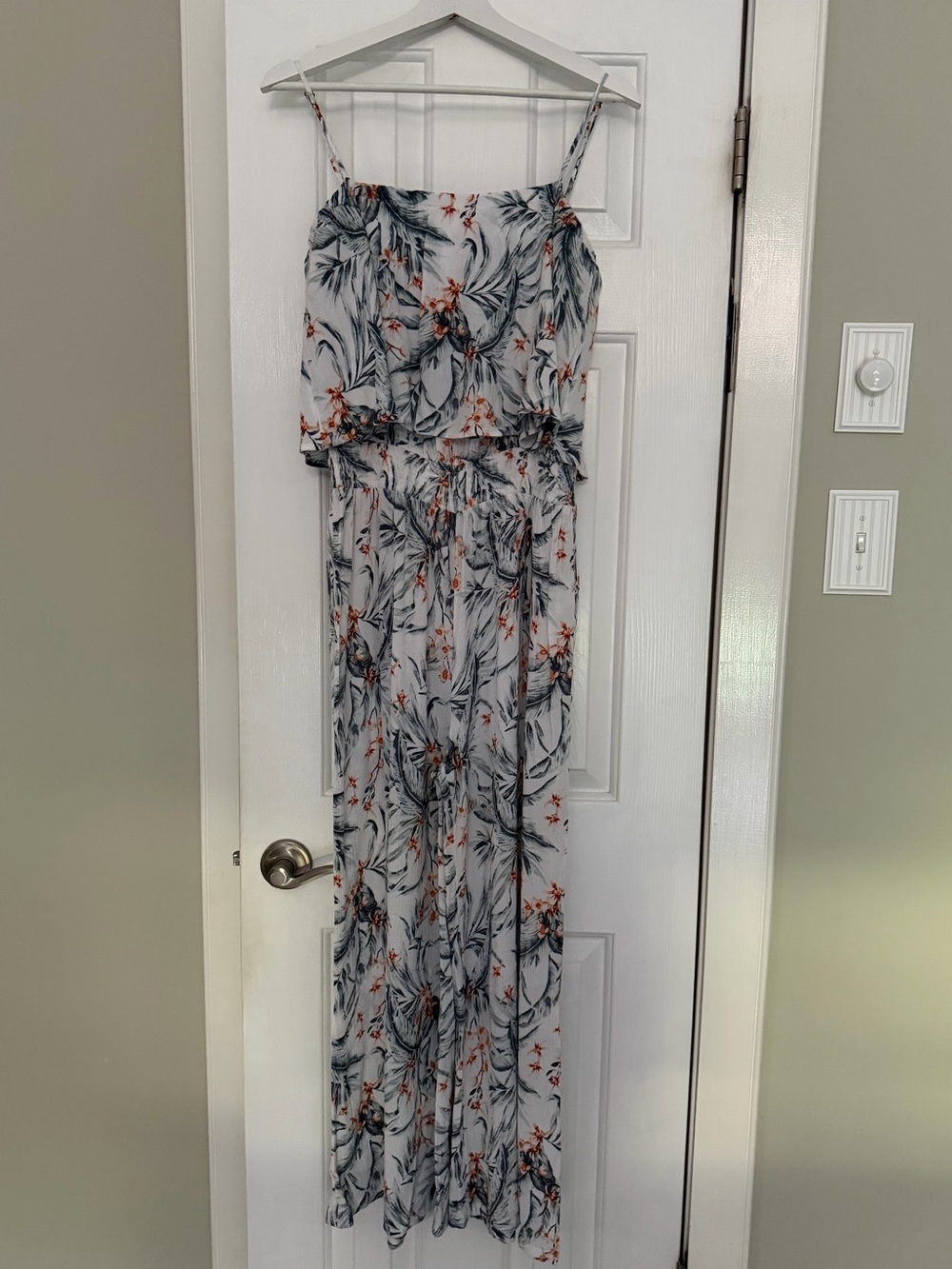 Rip Curl Wide-Leg Floral Jumpsuit in White, Gray and Orange
